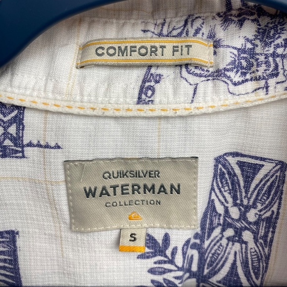 Quiksilver Waterman Collection Menʻs Aloha Shirt White/Blue Size Small - Picture 7 of 11